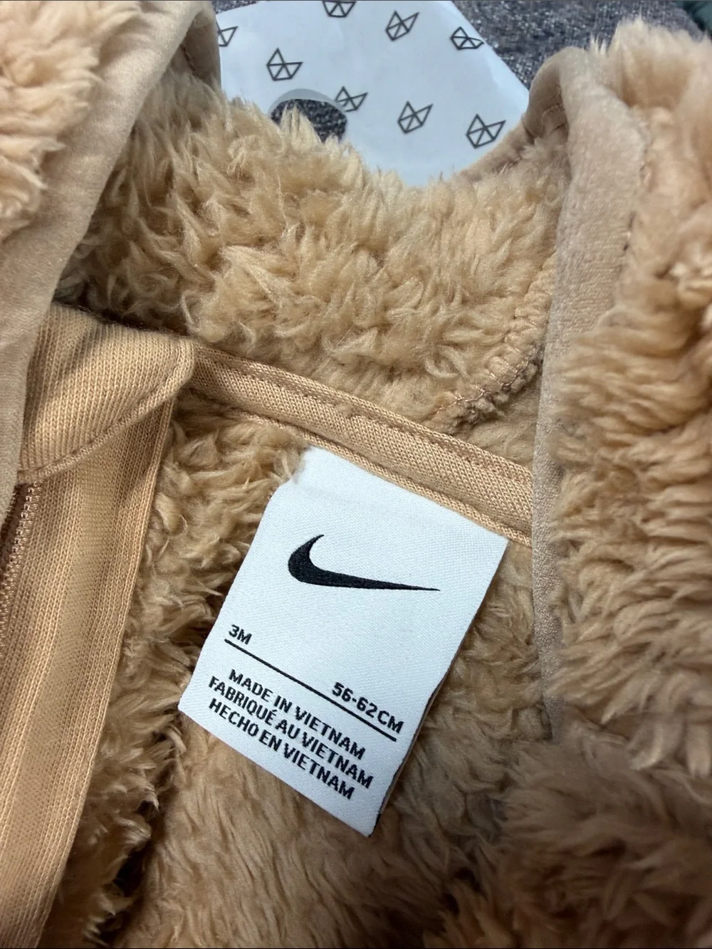 Nike convertible teddy bear Plush Hooded One-Piece in Tan full zip up